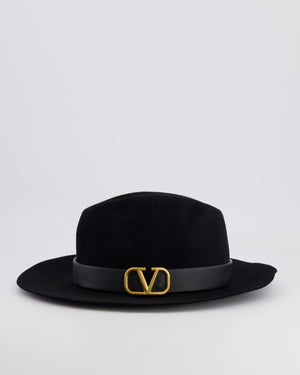 Valentino VLogo Black Felt Fedora Hat with Logo Detail Size S RRP £710