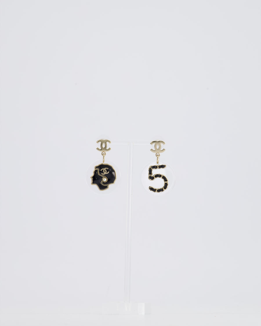 Chanel Black No5 Gabrielle Chanel CC Earrings with Champagne Gold Hardware