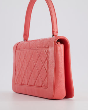 Chanel Pink Patent Crinkled Calfskin Leather Flap Bag with Enamel CC Logo and Silver Hardware