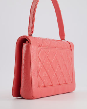 Chanel Pink Patent Crinkled Calfskin Leather Flap Bag with Enamel CC Logo and Silver Hardware