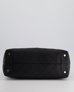 Chanel Black Quilted Tote Bag in Calfskin Leather with Champagne Hardware 
CC Detail