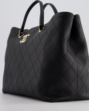 Chanel Black Quilted Tote Bag in Calfskin Leather with Champagne Hardware 
CC Detail