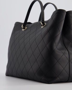 Chanel Black Quilted Tote Bag in Calfskin Leather with Champagne Hardware 
CC Detail