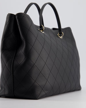 Chanel Black Quilted Tote Bag in Calfskin Leather with Champagne Hardware 
CC Detail