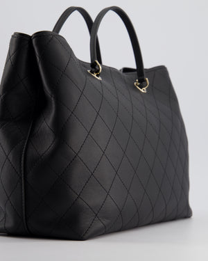 Chanel Black Quilted Tote Bag in Calfskin Leather with Champagne Hardware 
CC Detail