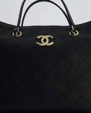 Chanel Black Quilted Tote Bag in Calfskin Leather with Champagne Hardware 
CC Detail