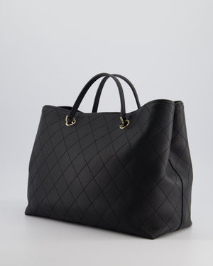 Chanel Black Quilted Tote Bag in Calfskin Leather with Champagne Hardware 
CC Detail