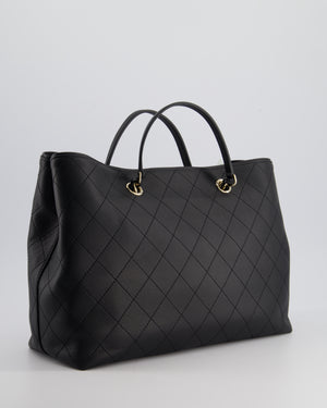 Chanel Black Quilted Tote Bag in Calfskin Leather with Champagne Hardware 
CC Detail