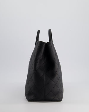 Chanel Black Quilted Tote Bag in Calfskin Leather with Champagne Hardware 
CC Detail