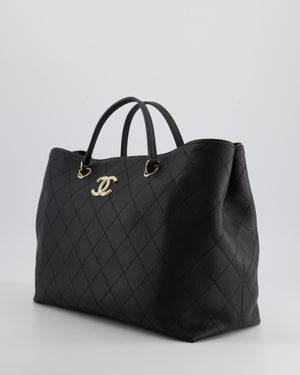 Chanel Black Quilted Tote Bag in Calfskin Leather with Champagne Hardware 
CC Detail