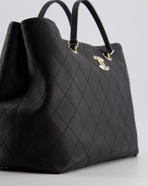 Chanel Black Quilted Tote Bag in Calfskin Leather with Champagne Hardware 
CC Detail