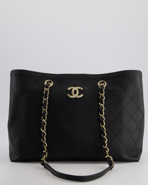 Chanel Black Quilted Tote Bag in Calfskin Leather with Champagne Hardware 
CC Detail