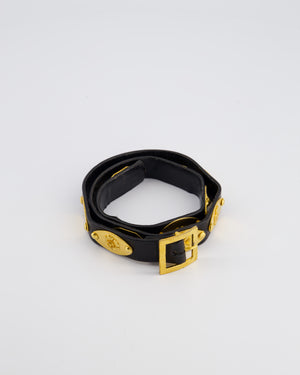 Chanel Vintage Black Leather Belt with Multiple Gold Charms and CC Logo Size 75