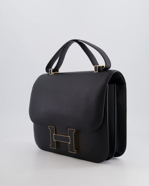 Hermès Constance Cartable Bag in Black Sombrero Leather with Gold and Black Hardware