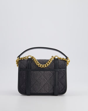 Chanel Grey Mini Denim Flap Bag with Brushed Gold Hardware and Charm Detail