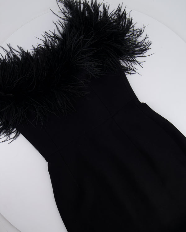 New Arrivals Black Bustier Long Dress with Feather Details FR 34 (UK 6)