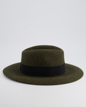 Maison Michel Paris Dark Green Wool Felt Hat with Black Bandeaux Detail