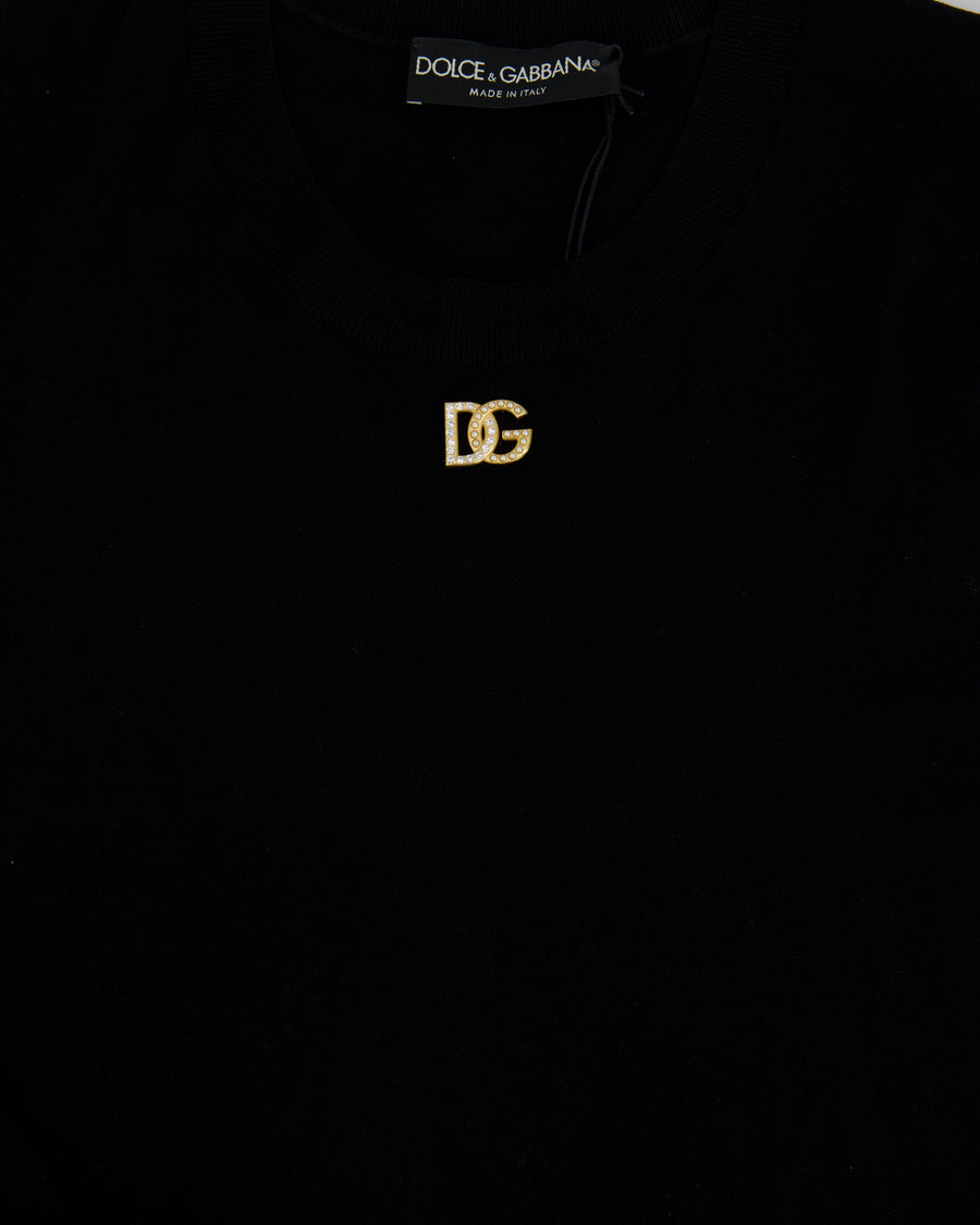 Dolce 
Gabbana Black Knitted Long Sleeve Jumper with DG Crystal Logo Detail IT 50 (UK 18)