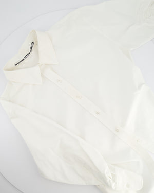 Alexander Wang White Button Down Shirt with Ruched Sleeve Detail Size US 6 (UK 10)