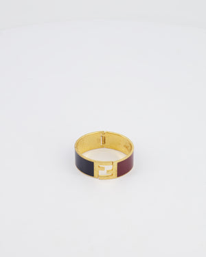 Fendi Gold Fendista FF Bracelet with Black 
Burgundy Details