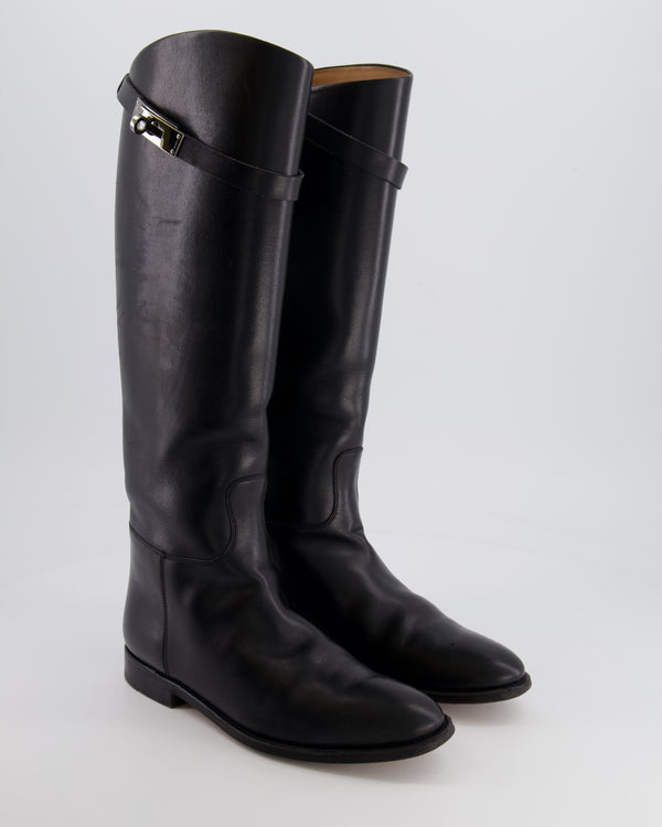 Hermès Black Jumping Boots in Calfskin Leather with Palladium Buckle Size EU 38.5  RRP £2,350