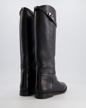 Hermès Black Jumping Boots in Calfskin Leather with Palladium Buckle Size EU 38.5  RRP £2,350