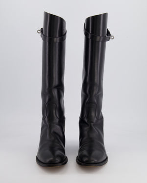 Hermès Black Jumping Boots in Calfskin Leather with Palladium Buckle Size EU 38.5  RRP £2,350