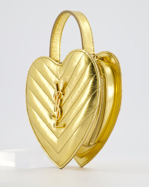 Saint Laurent Gold Love Heart Cross-Body Bag in Smooth Calfskin with Gold Hardware