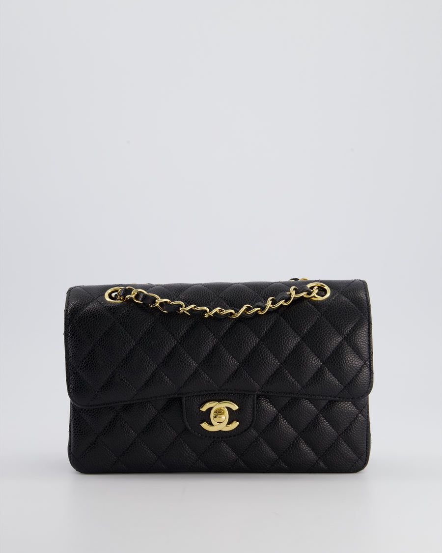 Chanel Black Small Classic Double Flap Bag in Caviar Leather with Gold Hardware