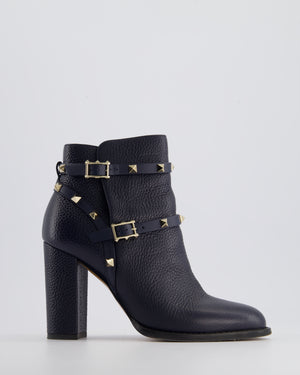 Valentino Navy Rockstud Leather Ankle Boots Size EU 38