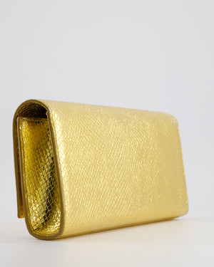 Saint Laurent Gold Python Embossed Leather Kate Clutch Bag with Gold Hardware and Tassel Chain Detail