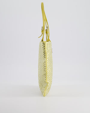 Prada Yellow Satin Crystal Bag with with Chain and Triangle Logo Detail and Silver Hardware