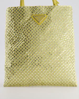 Prada Yellow Satin Crystal Bag with with Chain and Triangle Logo Detail and Silver Hardware