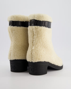 *HOT* Chanel White Shearling and Black Leather Logo Strap and Toe Detail Size EU 38.5