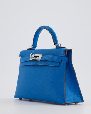 *FIRE PRICE* Hermès Mini Kelly II 20cm Bag In Bleu Zanzibar Chèvre Mysore Leather with Palladium Hardware