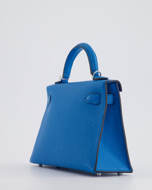 *FIRE PRICE* Hermès Mini Kelly II 20cm Bag In Bleu Zanzibar Chèvre Mysore Leather with Palladium Hardware