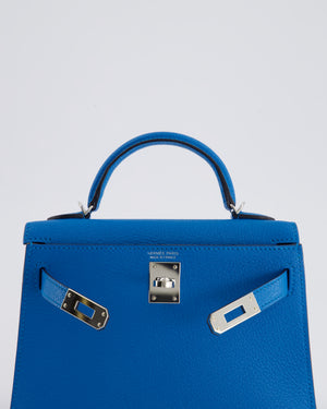 *FIRE PRICE* Hermès Mini Kelly II 20cm Bag In Bleu Zanzibar Chèvre Mysore Leather with Palladium Hardware