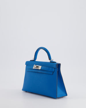 *FIRE PRICE* Hermès Mini Kelly II 20cm Bag In Bleu Zanzibar Chèvre Mysore Leather with Palladium Hardware