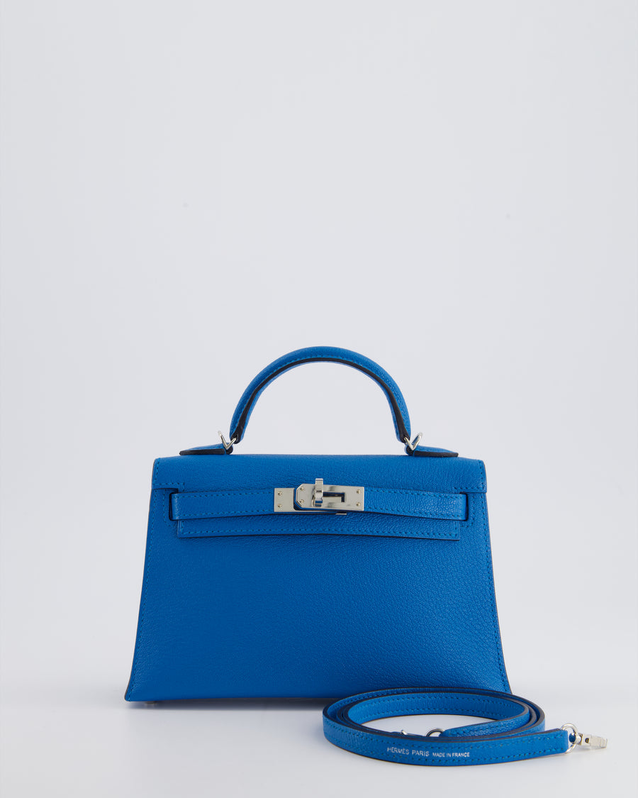 *FIRE PRICE* Hermès Mini Kelly II 20cm Bag In Bleu Zanzibar Chèvre Mysore Leather with Palladium Hardware