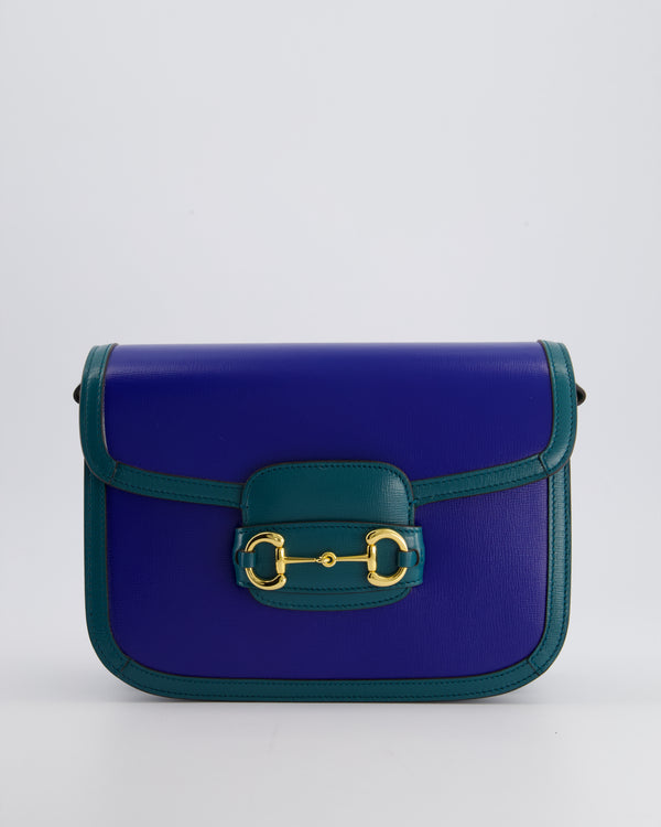 Gucci Horsebit 1955 Small Shoulder Bag in Blue and Green with Gold Hardware RRP £2,650