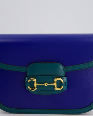 Gucci Horsebit 1955 Small Shoulder Bag in Blue and Green with Gold Hardware RRP £2,650