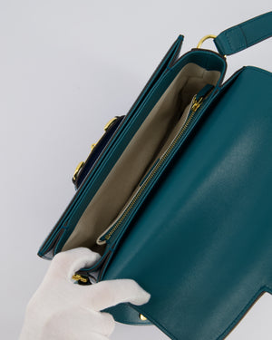 Gucci Horsebit 1955 Small Shoulder Bag in Blue and Green with Gold Hardware RRP £2,650