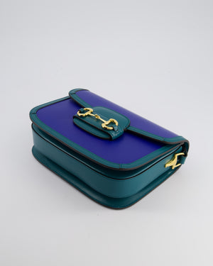 Gucci Horsebit 1955 Small Shoulder Bag in Blue and Green with Gold Hardware RRP £2,650