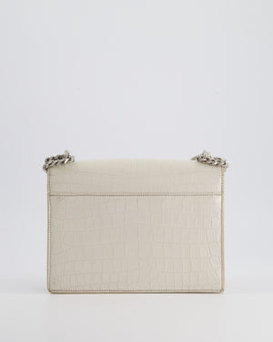 Saint Laurent Ivory Croc-Embossed Small Sunset Bag with Silver Hardware