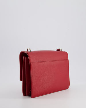 Saint Laurent Red Medium Leather Sunset Bag in Grained Calfskin Leather with Antique Silver Hardware &amp; Leather Strap RRP £1,930