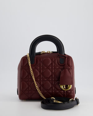 Christian Dior Burgundy 
Black Small Cannage Lily Bag in Cannage Lambskin Leather and Champagne Gold Hardware