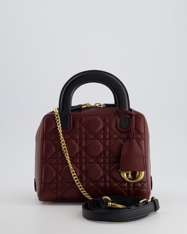 Christian Dior Burgundy 
Black Small Cannage Lily Bag in Cannage Lambskin Leather and Champagne Gold Hardware