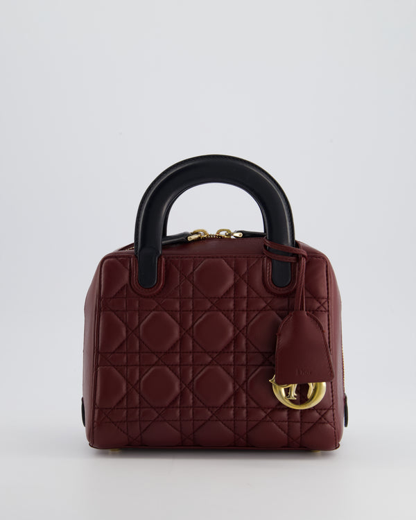 Christian Dior Burgundy 
Black Small Cannage Lily Bag in Cannage Lambskin Leather and Champagne Gold Hardware