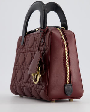 Christian Dior Burgundy 
Black Small Cannage Lily Bag in Cannage Lambskin Leather and Champagne Gold Hardware