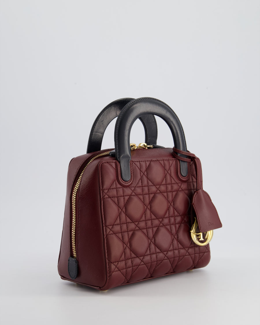 Christian Dior Burgundy 
Black Small Cannage Lily Bag in Cannage Lambskin Leather and Champagne Gold Hardware